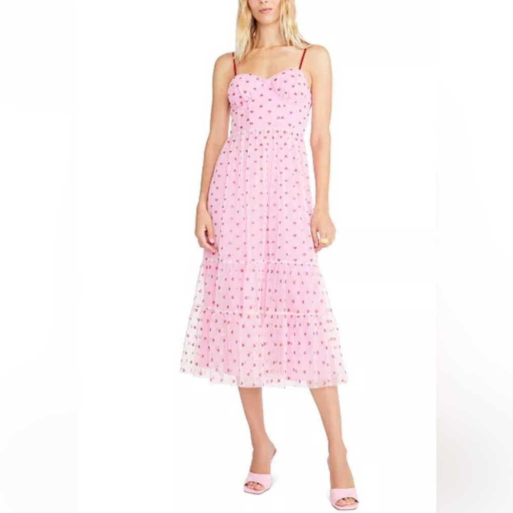 NWT Betsey Johnson Pink Glitter Heart Print Tulle Dress - Size 12 - Picture 5 of 14
